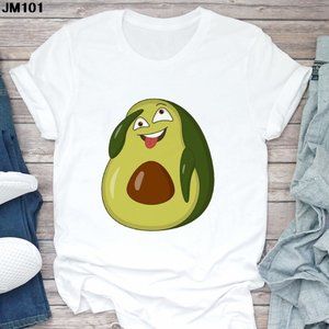 New hot sale printing kawaii cartoon T-shirt women's casual graphics avocado